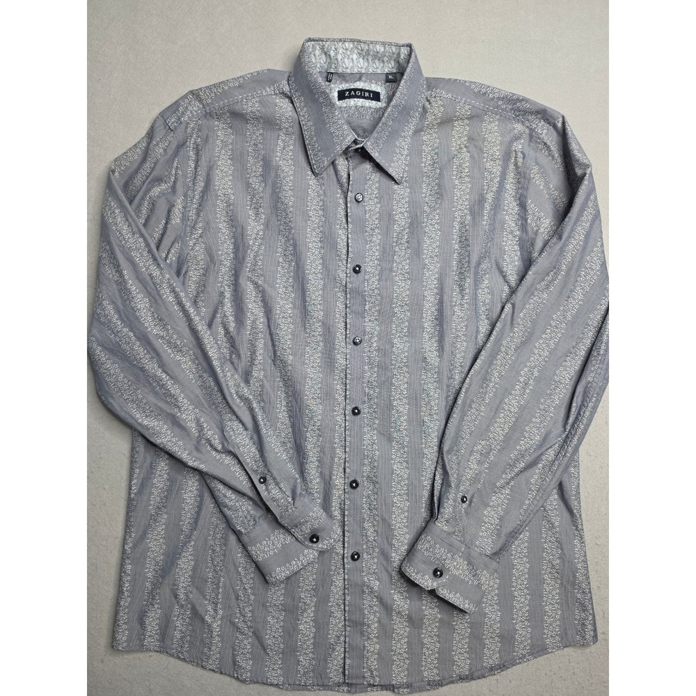 Zagiri Shirt Men's XL Gray Striped 100% Cotton Long Sleeve Button-Up Streetwear